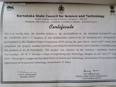 	Outstanding/Best project Recoginzed by KSCST in the year 2019-20